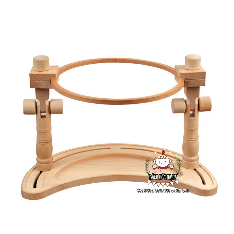 Khung Thêu Chân Đế Gỗ Sồi Giá Đỡ Thêu Tay / Đế Kẹp Khung Thêu Gỗ Mộc - Set Bán Nguyệt Có Tặng kèm Căng thêu 16cm
