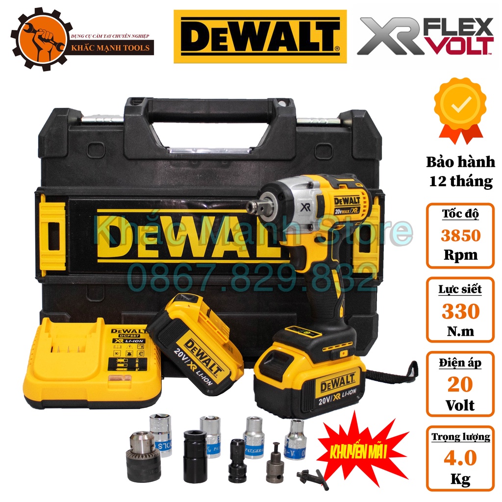 Máy Siết Bulong Dewalt 20V Động Cơ Không Chổi Than, Tặng Phụ Kiện Kèm 5 Khẩu