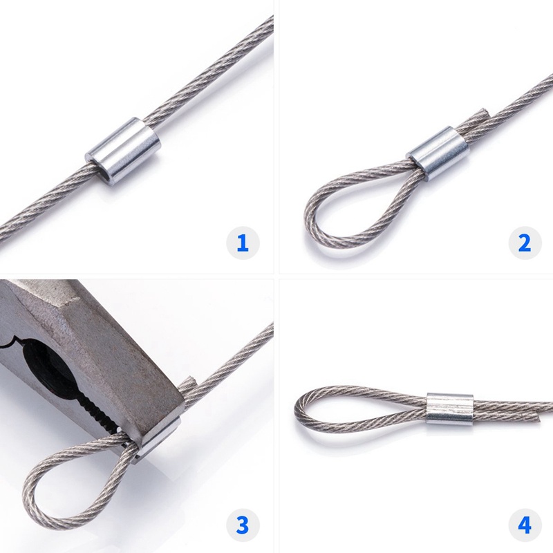 Set 200 vòng bọc dây cáp 1/16 Inch bằng hợp kim nhôm
