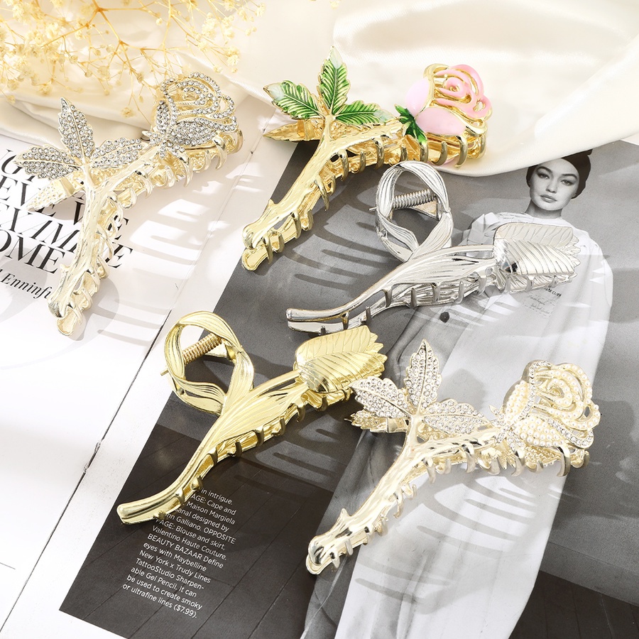 Kẹp Tóc Hoa Hồng Đính Đá Và Ngọc Trai Nhân Tạo Thời Trang