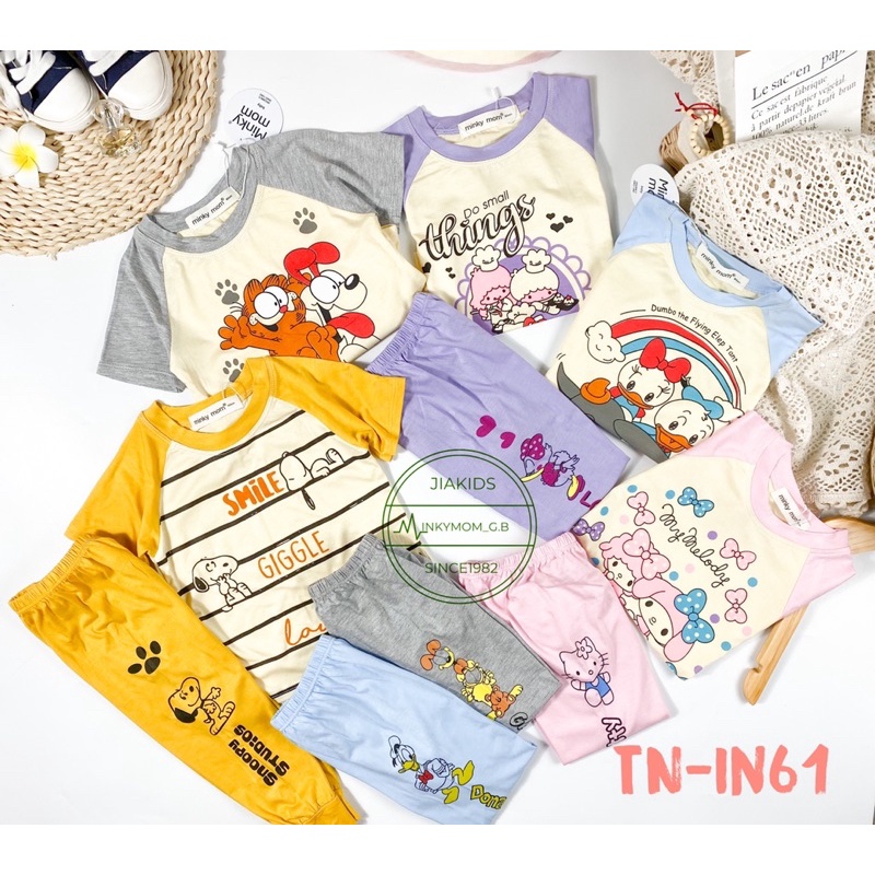 TNIN61 Bộ Tay Ngắn Quần Dài Thun Minkymom hoạt hình Donald kitty snoopy Bé từ 8kg đến 19kg