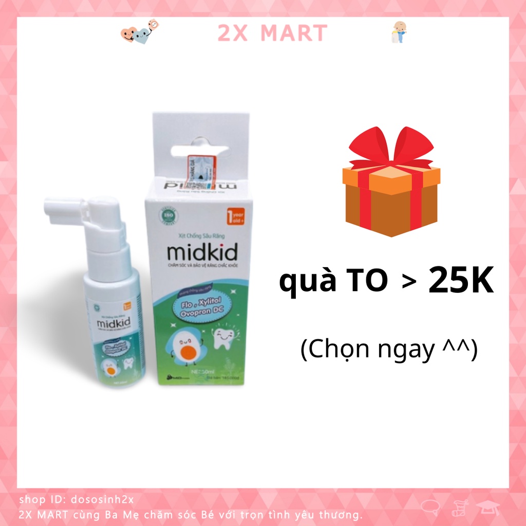 Xịt chống sâu răng Midkid cho bé vị nho nuốt được an toàn cho trẻ từ 1 tuổi bảo vệ men răng, ngăn ngừa ố vàng, hà mủn