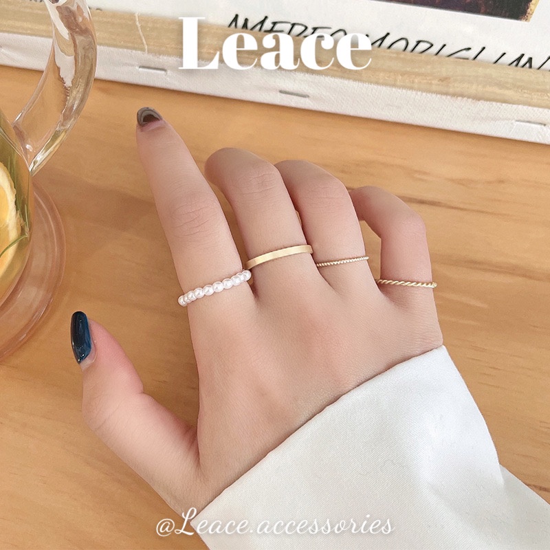 Set nhẫn, bộ nhẫn 4 món hạt cườm phong cách Hàn Quốc R012,013 Leace.accessories