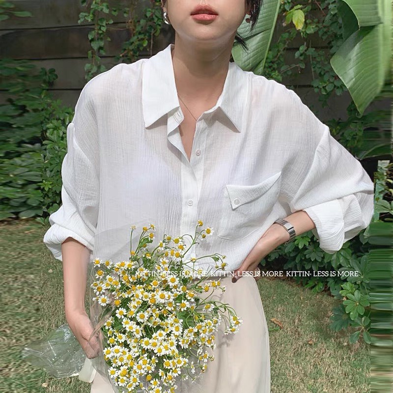 Áo Sơ Mi Nữ form rộng đũi nhăn túi nắp dài tay ulzzang vintage hàn quốc cao cấp trơn kozoda SM86