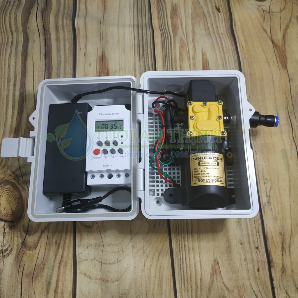 Máy bơm nước áp lực mini Đơn Sinleader kèm nguồn  Adapter- Timer lắp sẵn trong tủ điện (Chưa kèm đầu ra)