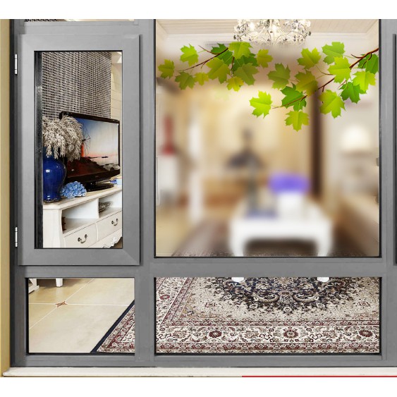 Decal trang trí kính cao cấp mẫu 2 nhánh cây xanh (60cm x 58cm)