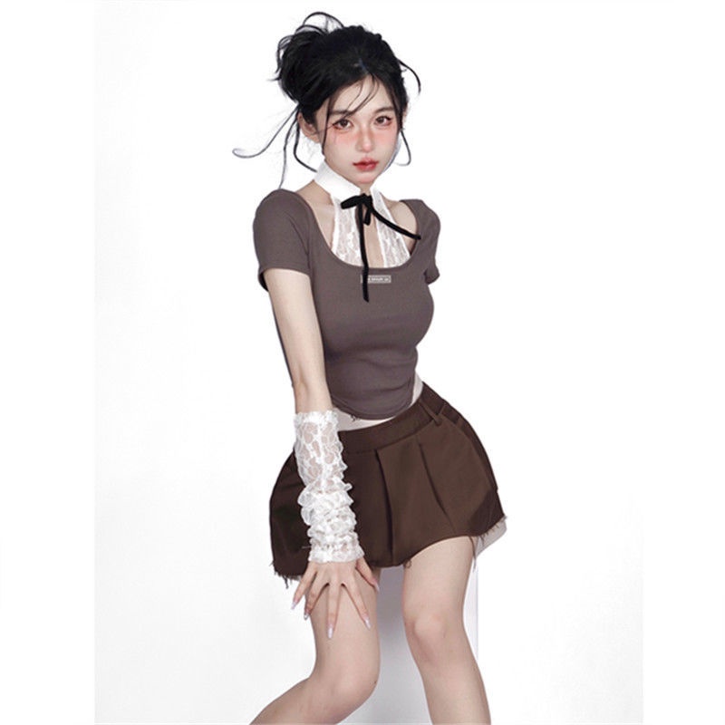 COZOK Áo Thun Ngắn Tay Thắt Nơ Eo Xinh Xắn Cho Nữ