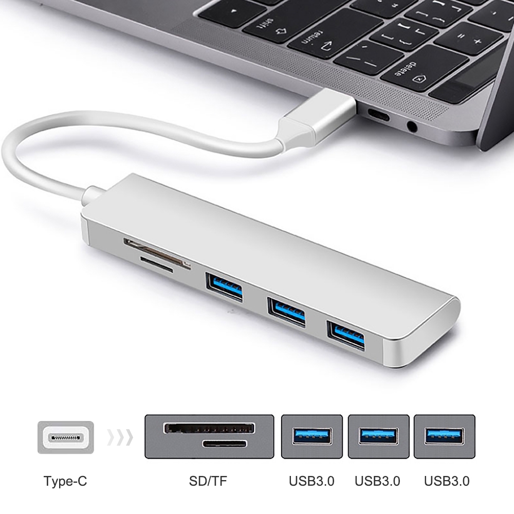 Bộ chuyển đổi 5 trong 1 USB C sang 3.0 Type C và đọc thẻ TF/SD cho MacBook Pro Air đa năng