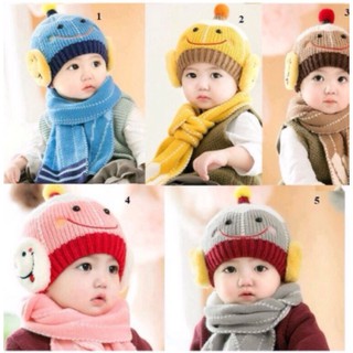 Set mũ len kèm khăn cho bé hình mặt cười mss002