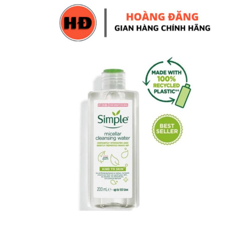 Nước tẩy trang Simple Micellar làm sạch trang điểm vượt trội 200ml