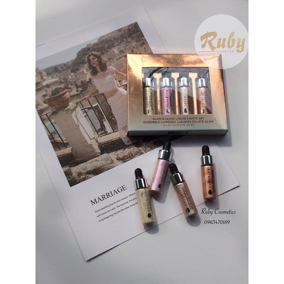 Kem Bắt Sáng Cover FX Glam &amp; Glow Liquid Lights Set Limited Edition Holiday(4,5ml x 4 chai)