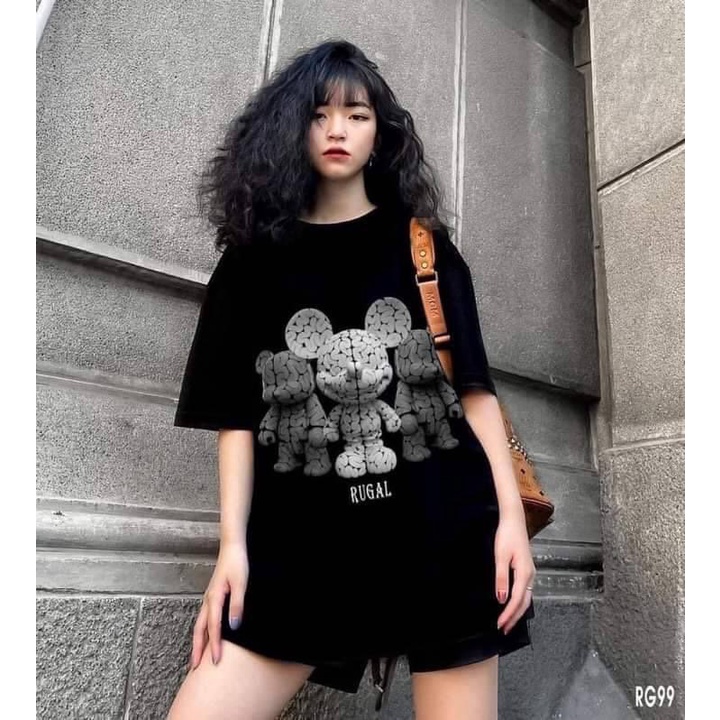 Áo phông nữ in 5d gấu Rugal màu đen. Áo thun tay lỡ Unisex Zadola fashion