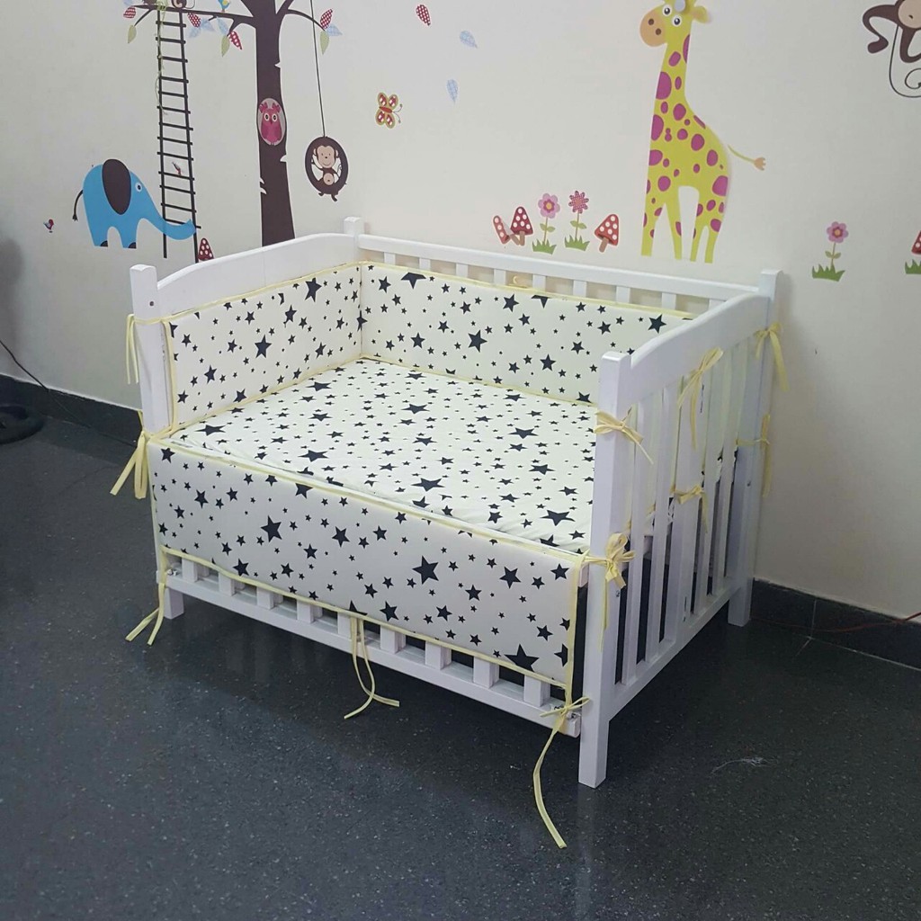 Trọn bộ Nệm - Quây - Ga dùng cho cũi cho bé kích thước 140*80, chất vải cotton hàn
