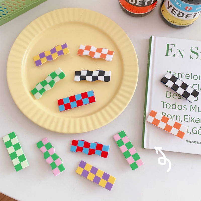 Kẹp Tóc Họa Tiết Caro Phong Cách Retro Thời Trang Cho Nữ