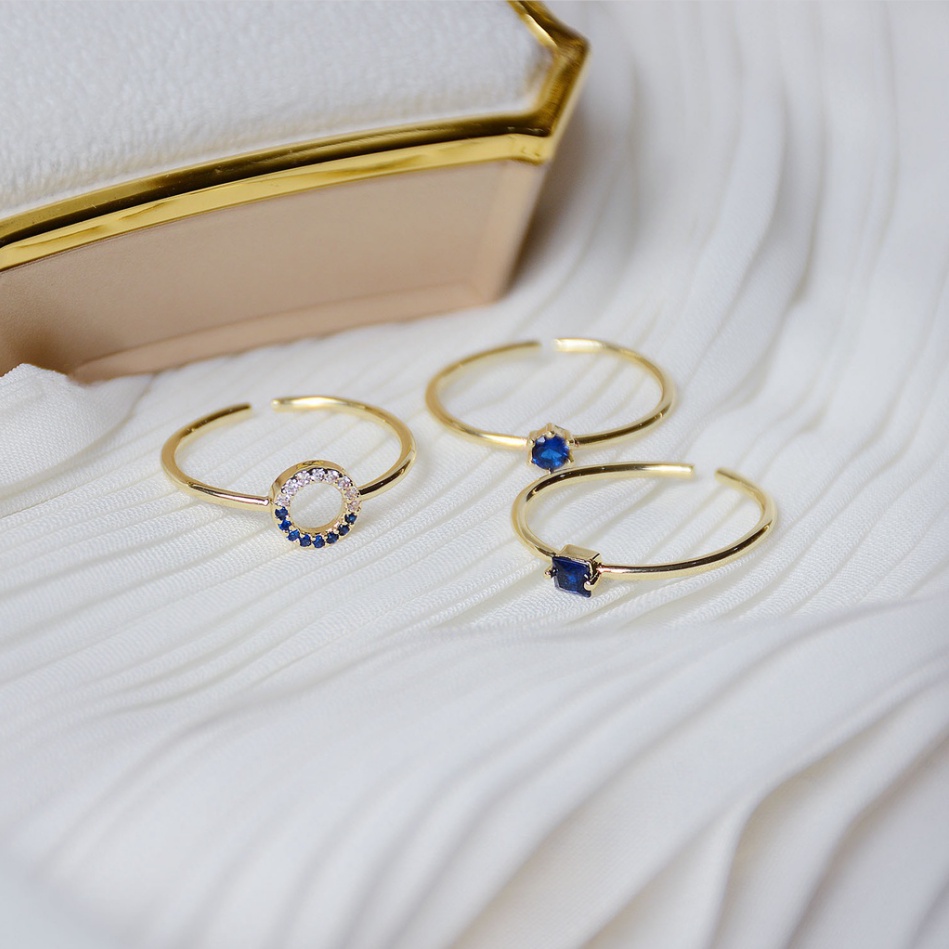 Set 3 nhẫn hở mạ vàng 18k đính đá zircon đơn giản