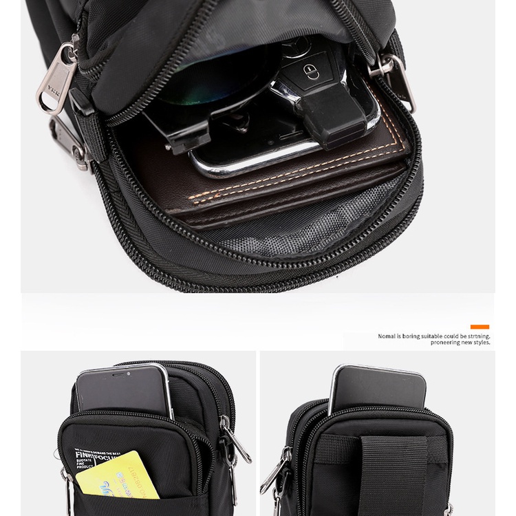 Túi Đeo Chéo Mini PTTN vải Oxford Trượt Nước Cao Cấp Màu Đen/Xanh Dương - T03