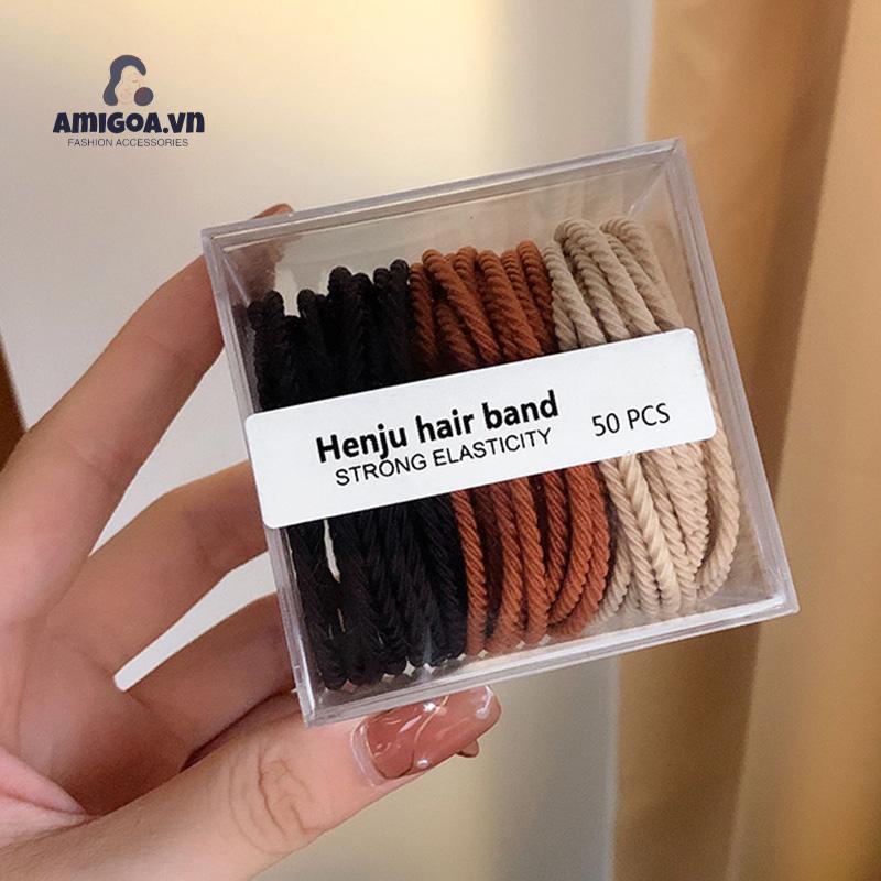 Bộ 50 Dây Thun Cao Su Buộc Tóc Màu Macaron Đơn Giản Cho Nữ