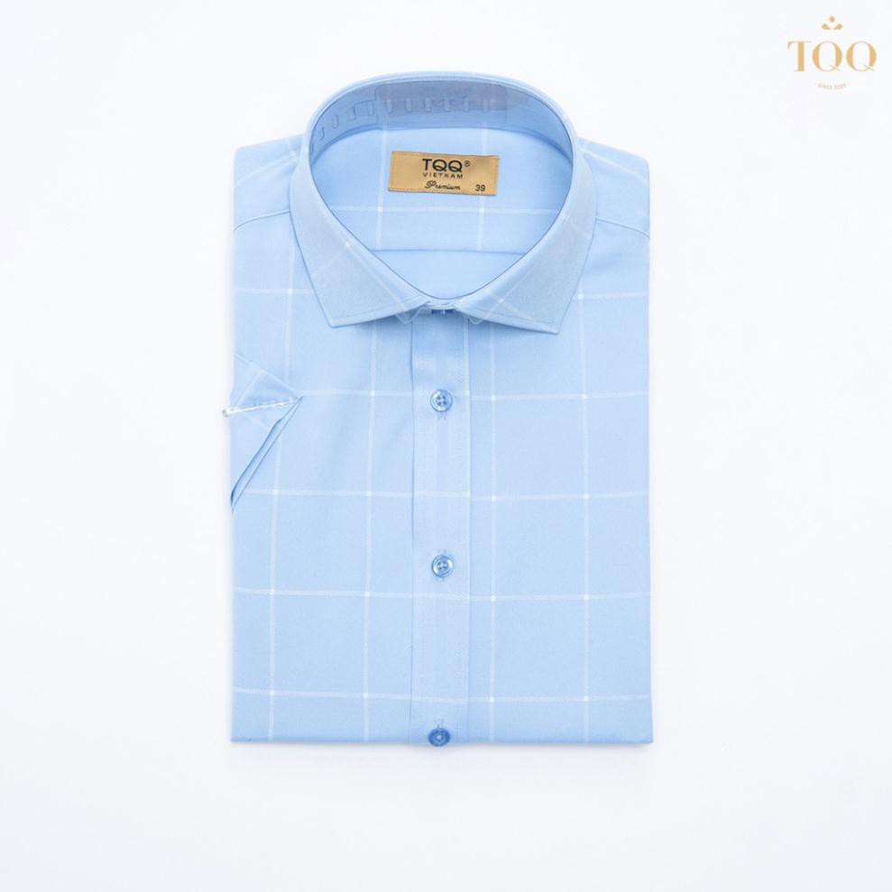 Áo sơ mi nam ngắn tay TQQ xanh dương kẻ ô to vạt bằng K302CB | BigBuy360 - bigbuy360.vn