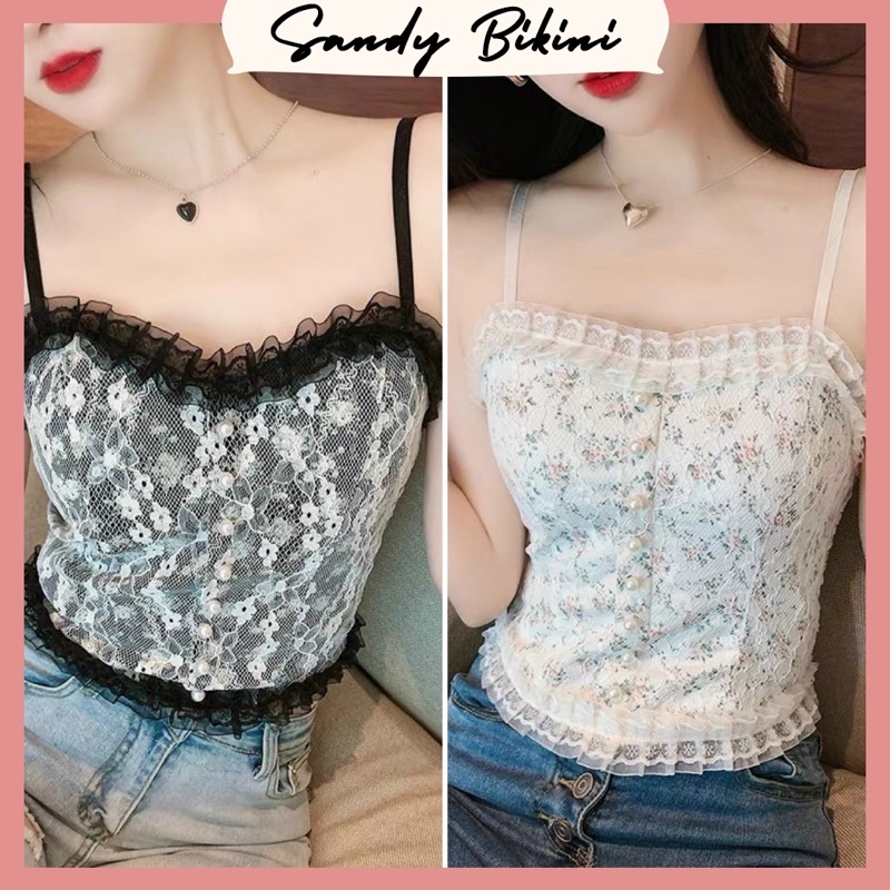 [Mã FAMARAL1 giảm 10K đơn 50K] (Hàng Mơi Về)Áo Bra Ren Tiểu Thư Đính Ngọc Siêu Xinh - Áo Croptop Hai Dây Ren Cao Cấp