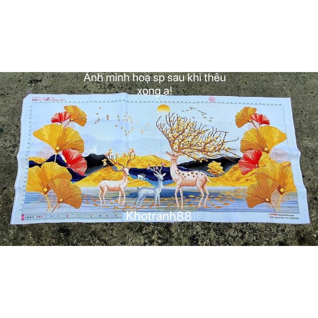 Tranh đính đá Hươu Tài Lộc Phú Quý KT: 120x55cm, 150x70cm. tranh chưa đính đá