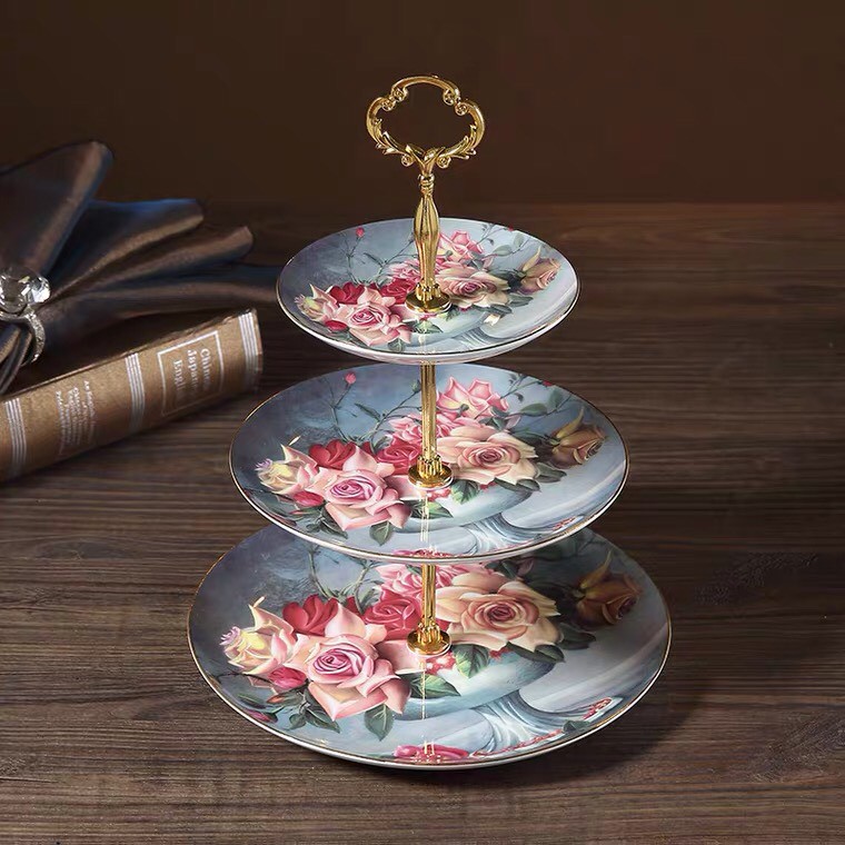 Đĩa hoa quả đựng bánh kẹo, đĩa đựng bánh kẹo kiểu tầng, đĩa đựng bánh in hình hoa, đĩa tầng đựng bánh  kẹo đẹp:3.3.22