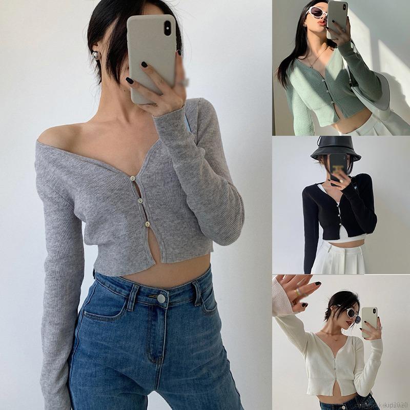 Áo Cardigan Dệt Kim Tay Dài Dáng Ôm