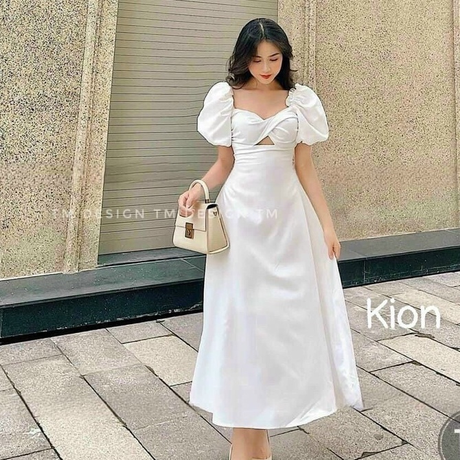 Đầm tay phồng maxi dáng dài khoét eo cực dễ thương cho nữ đi chơi dự tiệc