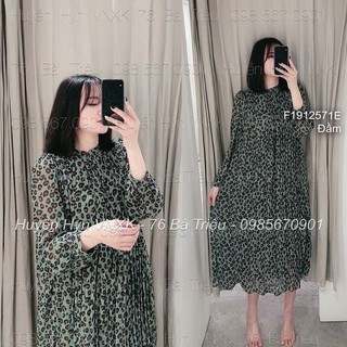 Đầm maxi họa tiết beo xếp ly dáng suông tay dài!