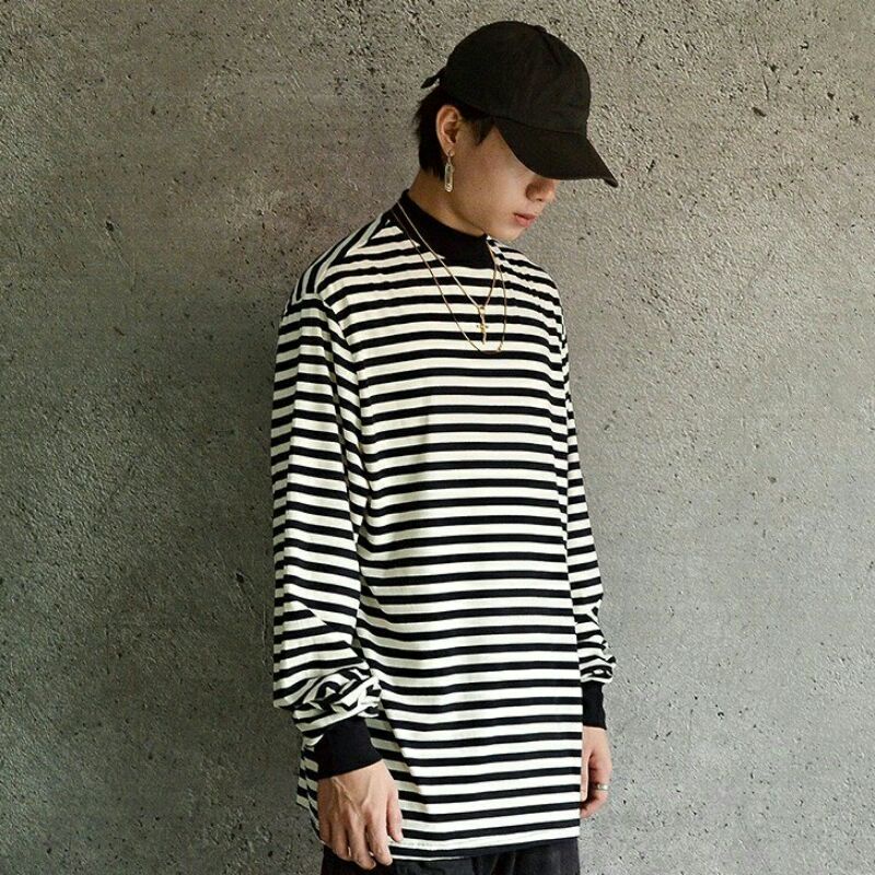 Áo long tee kẻ ngang phong cách hip hop unisex