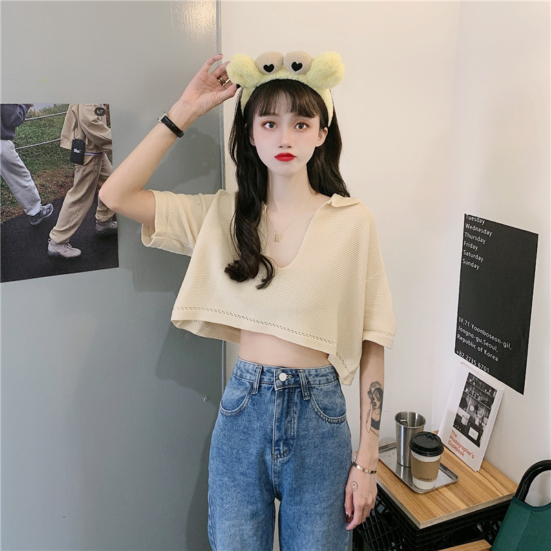 COZOK áo thun nữ bộ hè áo croptop áo phông áo nữ Áo Dệt Kim Tay Ngắn Thiết Kế Đơn Giản Trẻ Trung Cho Bạn Gái
