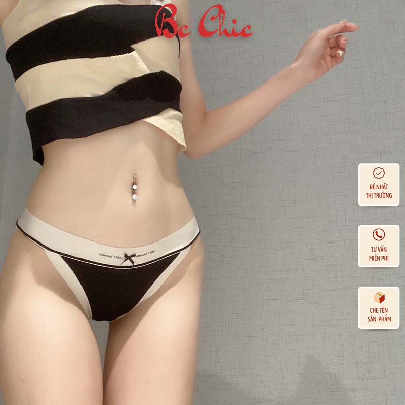 Quần Lót Nữ , Quần Lót Nữ Cotton viền chun đính nơ nhỏ thoáng mát ôm dáng MÃ quần S05 BC_CHIC LINGERIE