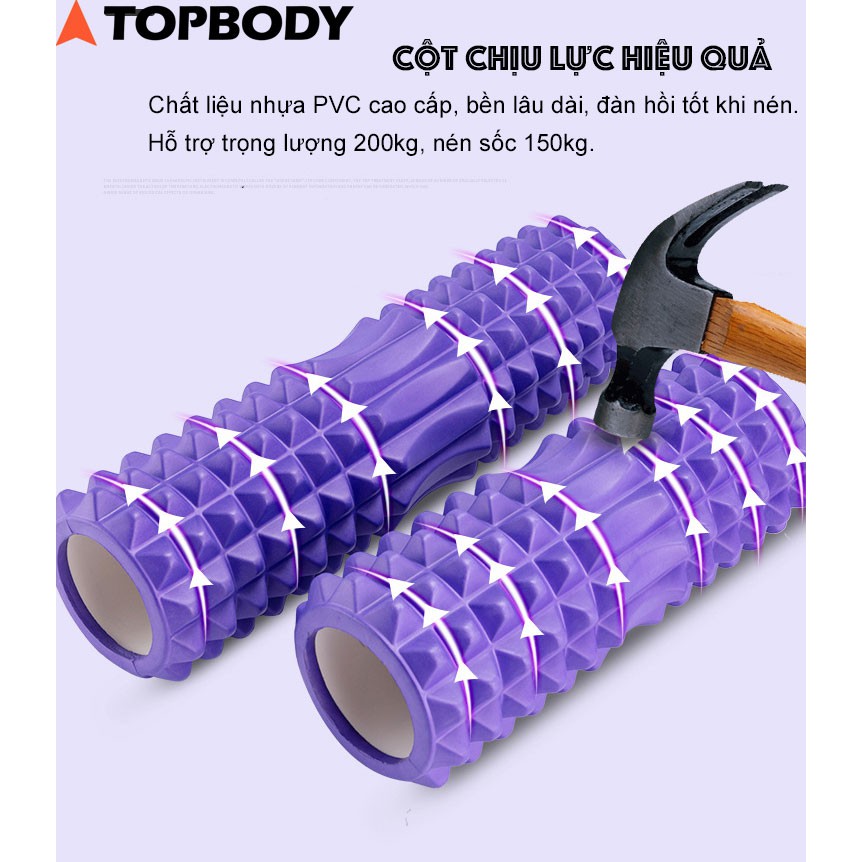 Con lăn Yoga Massage Foarm Roller, ống trụ lăn xốp thể thao giãn cơ có gai roam rollet cao cấp