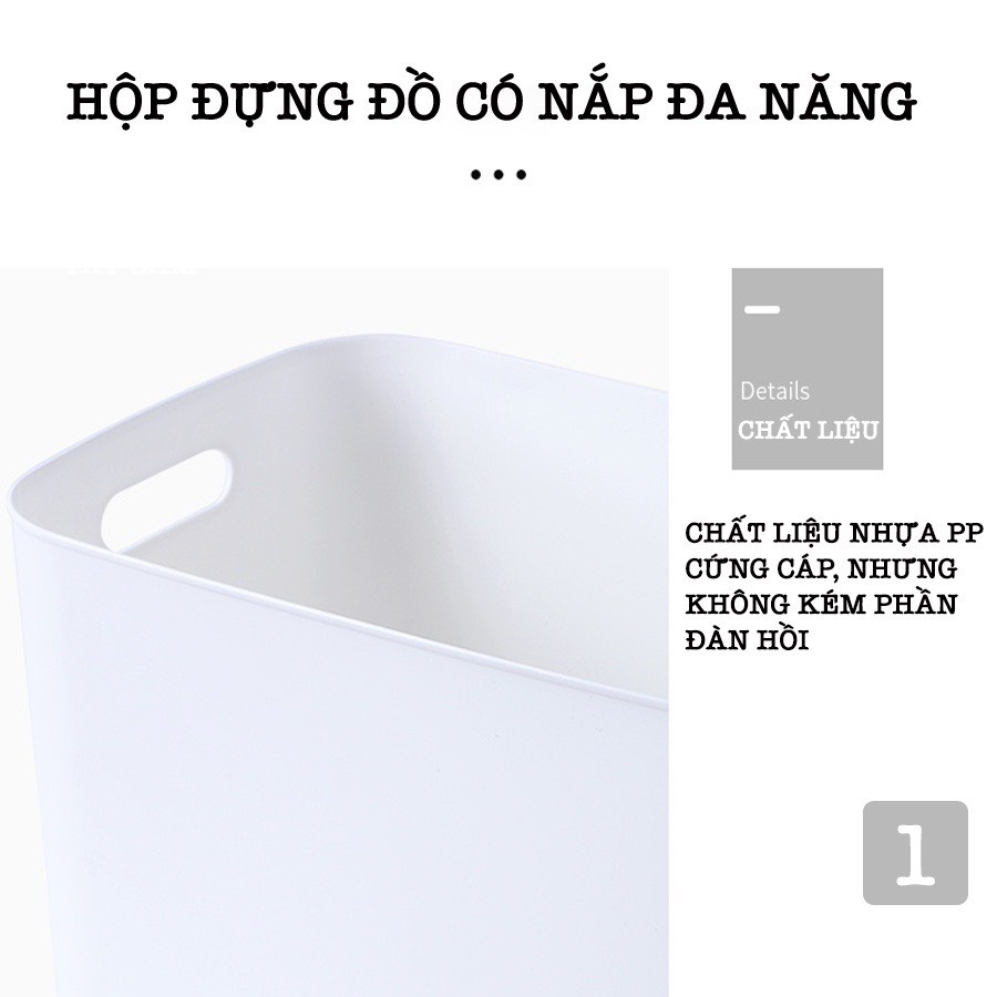 Hộp đựng đồ đa năng bằng nhựa cao cấp có nắp nhiều kích thước màu trắng - Peehomedecor
