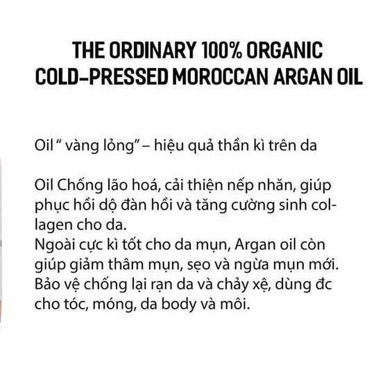 [ shop mới ưu đãi ] serum The Ordinary 100% Organic Cold-Pressed Moroccan Argan Oil. Chống lão hoá, cải thiện nếp nhăn