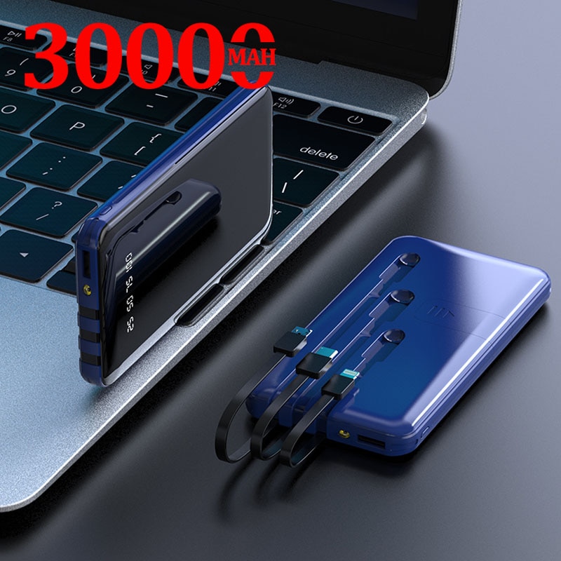 Pin sạc dự phòng 30000mAh di động đi kèm với ba đường dữ liệu, dung lượng cao sạc nhanh sạc dự phòng Power bank