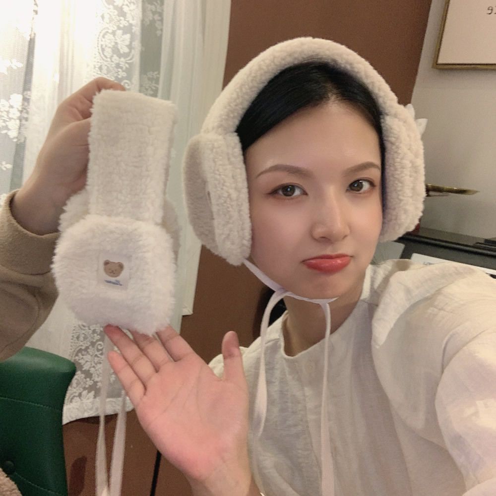 MXBEAUTY Băng đô che tai giữ ấm mùa đông điều chỉnh được hình gấu dễ thương phong cách Hàn Quốc cho nữ
