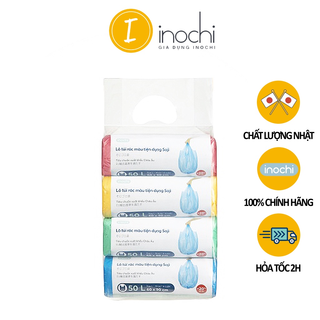 Túi rác màu tự hủy Soji bịch 4 cuộn dung tích 10L-25L-50L - túi rác tiện dụng Inochi