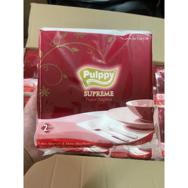[HỎA TỐC] Khăn giấy vuông Pulppy Supreme khổ lớn 33 x 33 cm mềm mịn 80 tờ - HTpaper