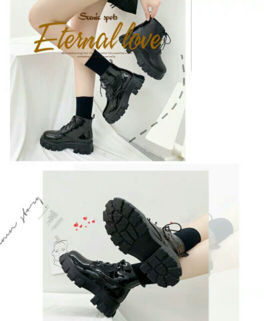 (sẵn size 39)Giày da ulzzang cổ cao đế cao | BigBuy360 - bigbuy360.vn
