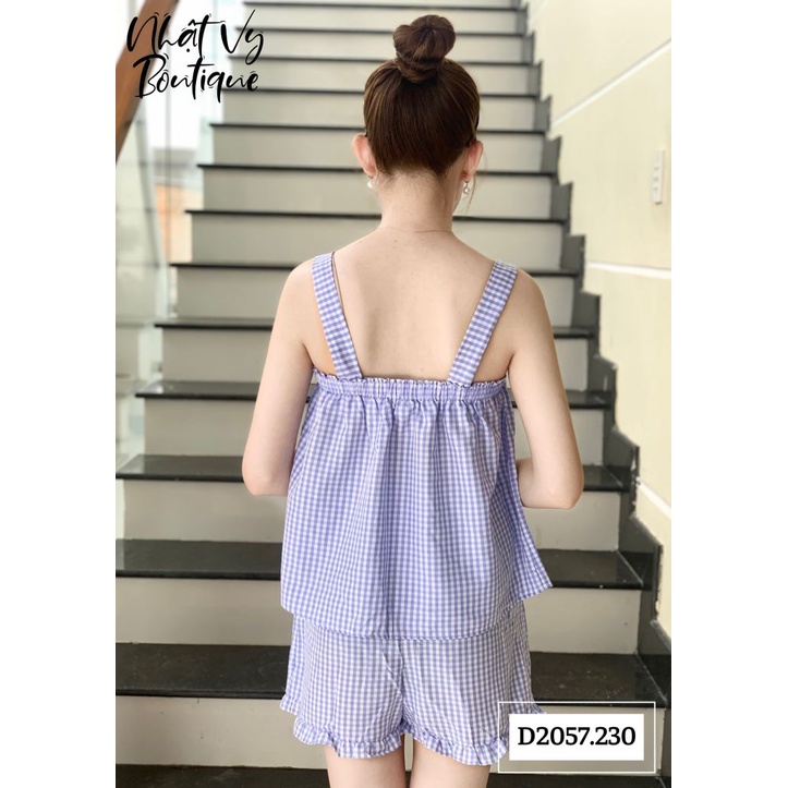 Set đùi caro 2 dây bản to quần viền bèo - D2057