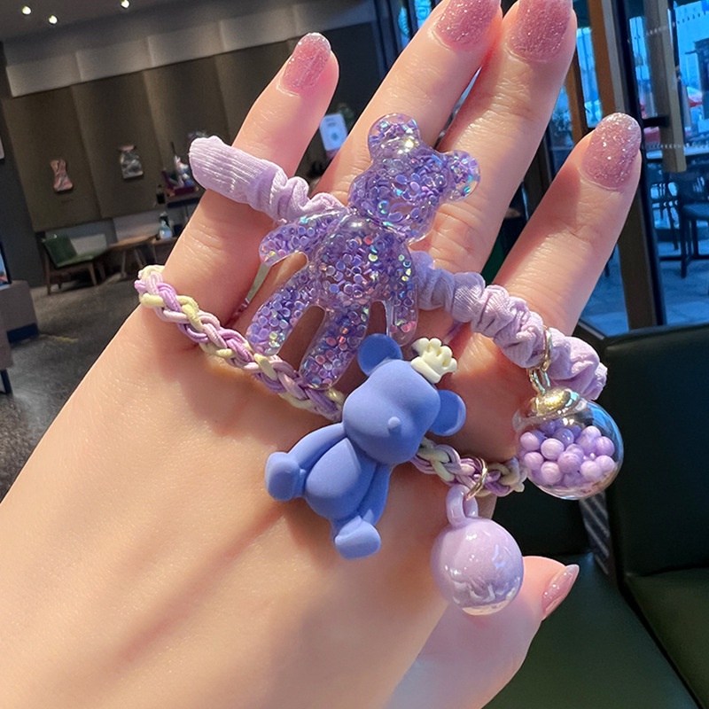 Dây Buộc Tóc Đính Hạt Nhỏ Màu Tím Hình Gấu Dễ Thương Cho Bé Gái