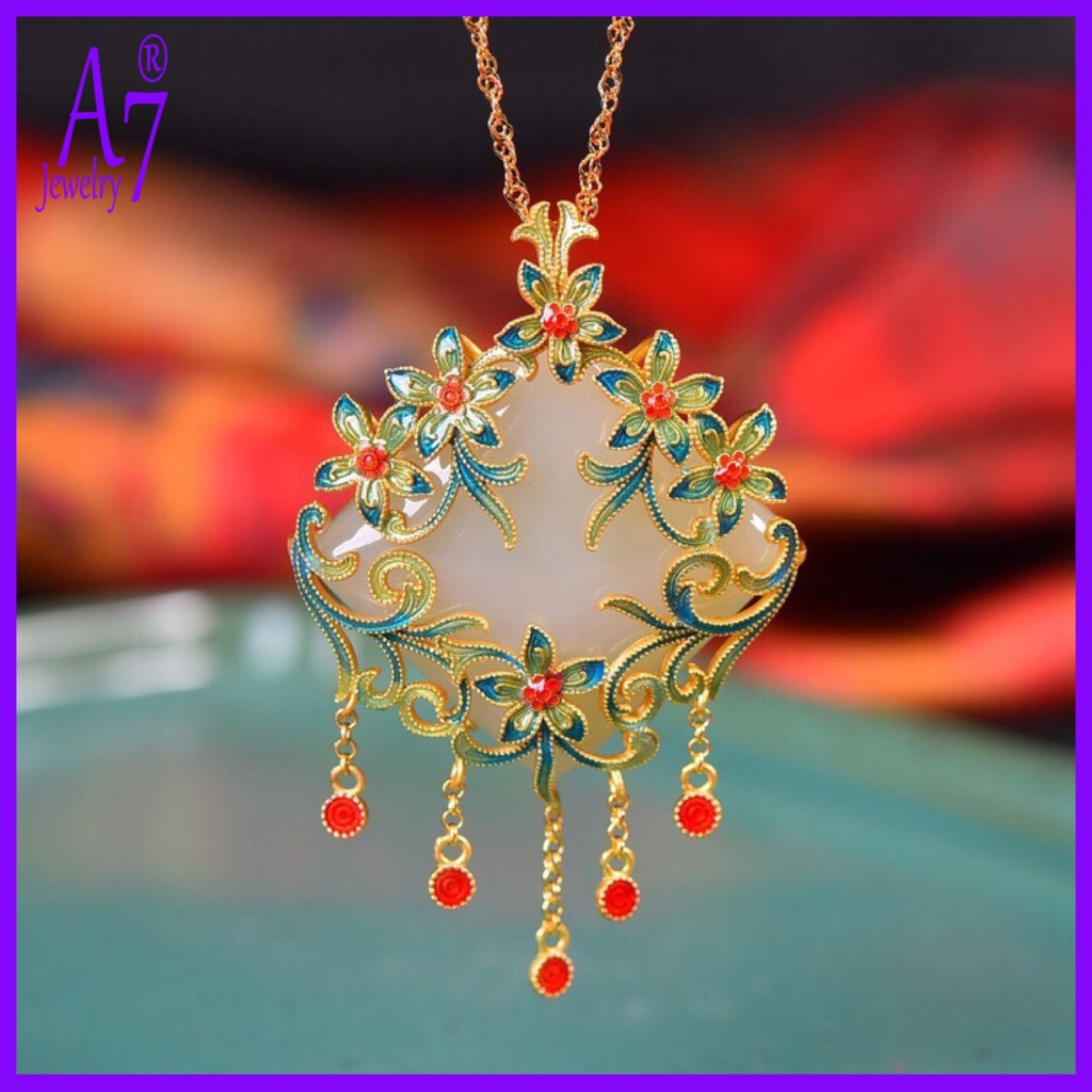 Mặt Dây Chuyền Bạc S925 Đính Đá Ngọc Bích Trắng Phong Cách Trung Hoa Cổ Điển