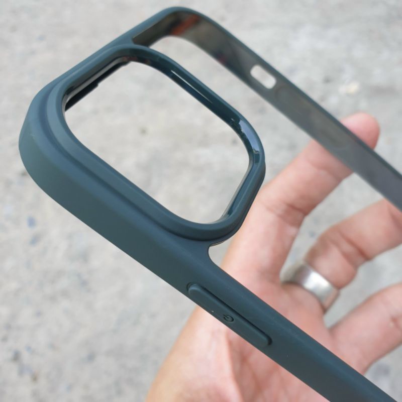Ốp Likgus lưng trong viền bo màu xanh rêu cho iphone 13 , 13 pro ,13 pro max