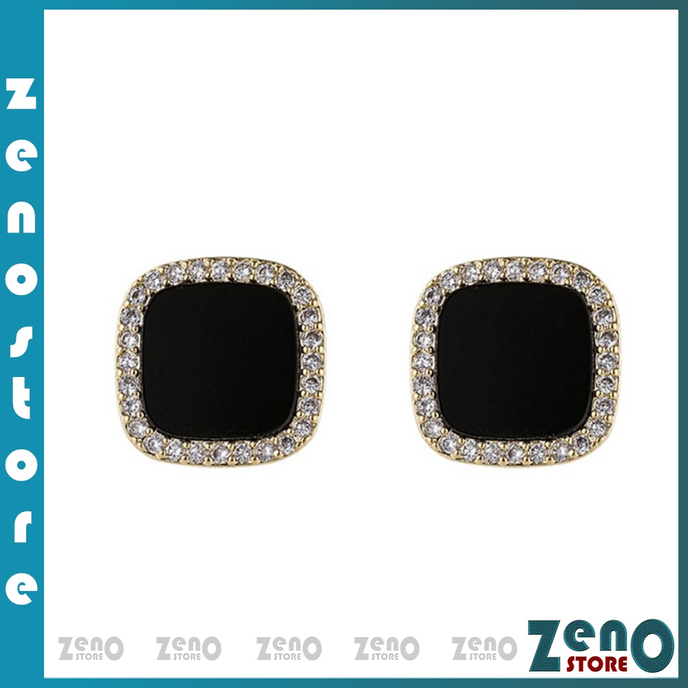 Khuyên tai ZenO đính đá viền bạc Ý KT05, bông tại bạc S925 gắn đá