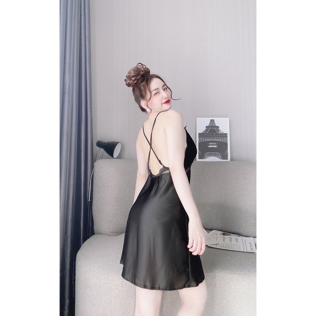 [ Lụa Cao Cấp ] Váy ngủ 2 dây sexy phối ren có mút ngực gợi cảm mặc nhà chất liệu lụa satin mềm mịn 045 | BigBuy360 - bigbuy360.vn