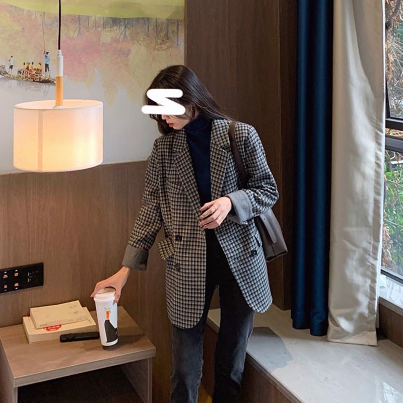 (CAO CẤP+ ẢNH THẬT+ Có dây nịt y hình) ÁO BLAZER KẺ CARO DORYPONY HOUNDSTOOTH RETRO SUIT JACKET – AK146