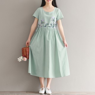 [ORDER] Váy đầm linen màu xanh bạc hà thêu hoa
