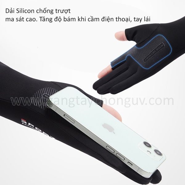 Găng tay chống nắng dài Full tay hở ngón cho nam, vải lụa băng mát chống nắng, chống tia UV/chống trượt, co giãn GSUN HN