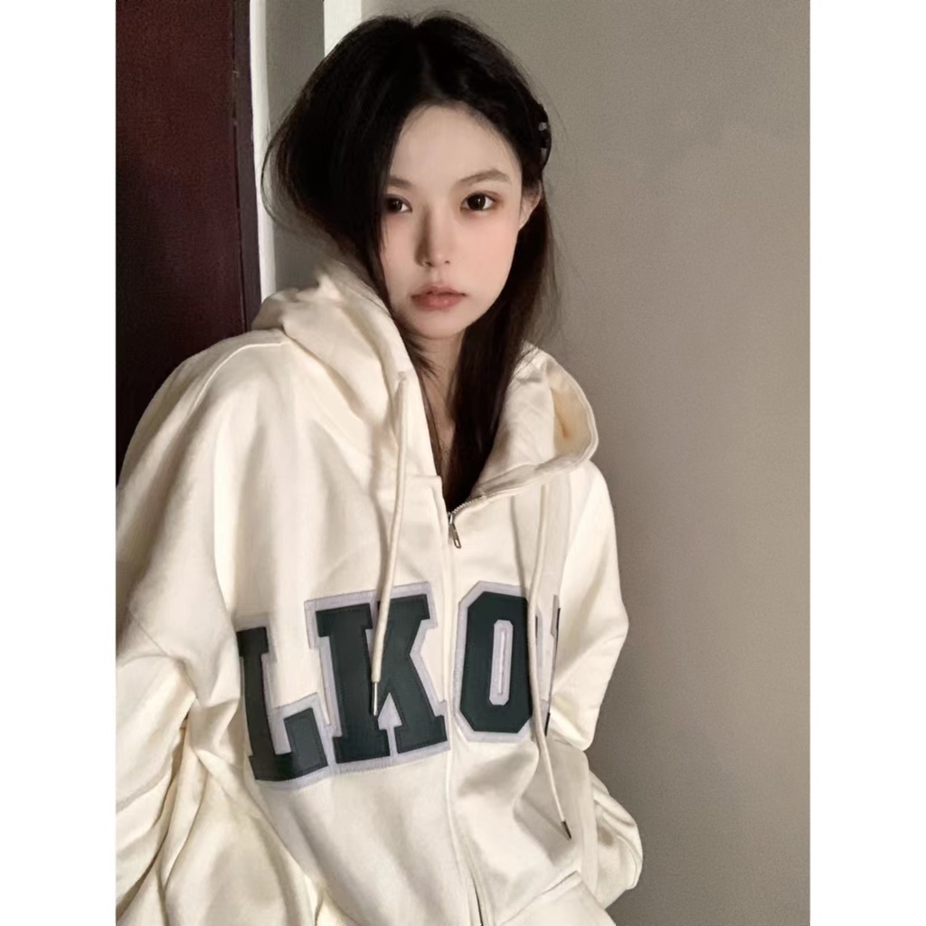 Áo khoác cardigan tay dài có mũ trùm đầu phối khóa kéo phong cách Hàn Quốc thời trang dành cho nữ