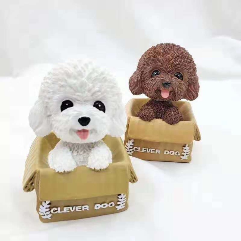 Con vật trang trí bánh  Chó ngồi giỏ nhựa - phụ kiện trang trí bánh kem
